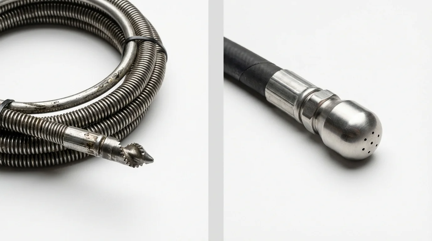 Drain snake cable and hydro jetting nozzle used for drain cleaning in Grant City, MO