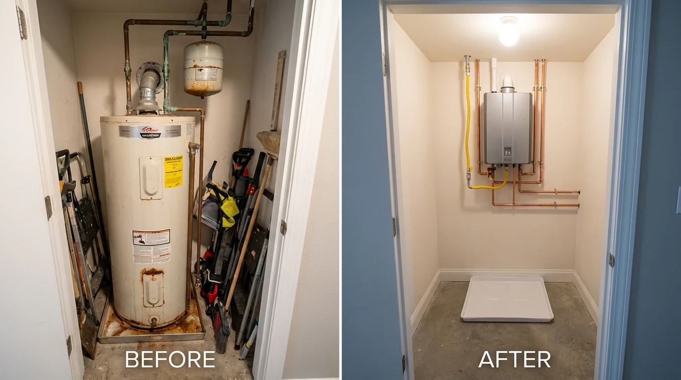 Tank water heater versus wall-mounted tankless unit comparison for Grant City, MO homeowners