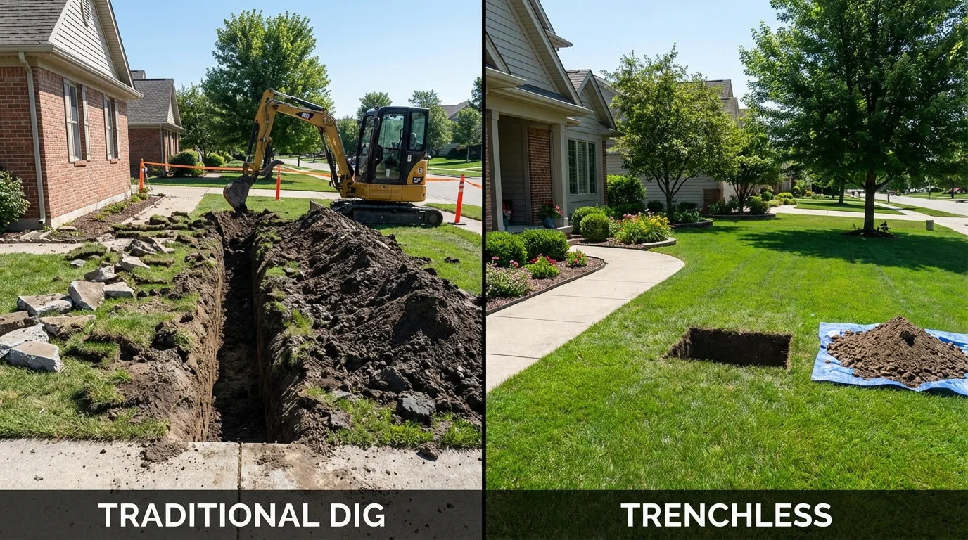 Trenchless sewer repair with minimal yard damage versus traditional excavation in Grant City, MO